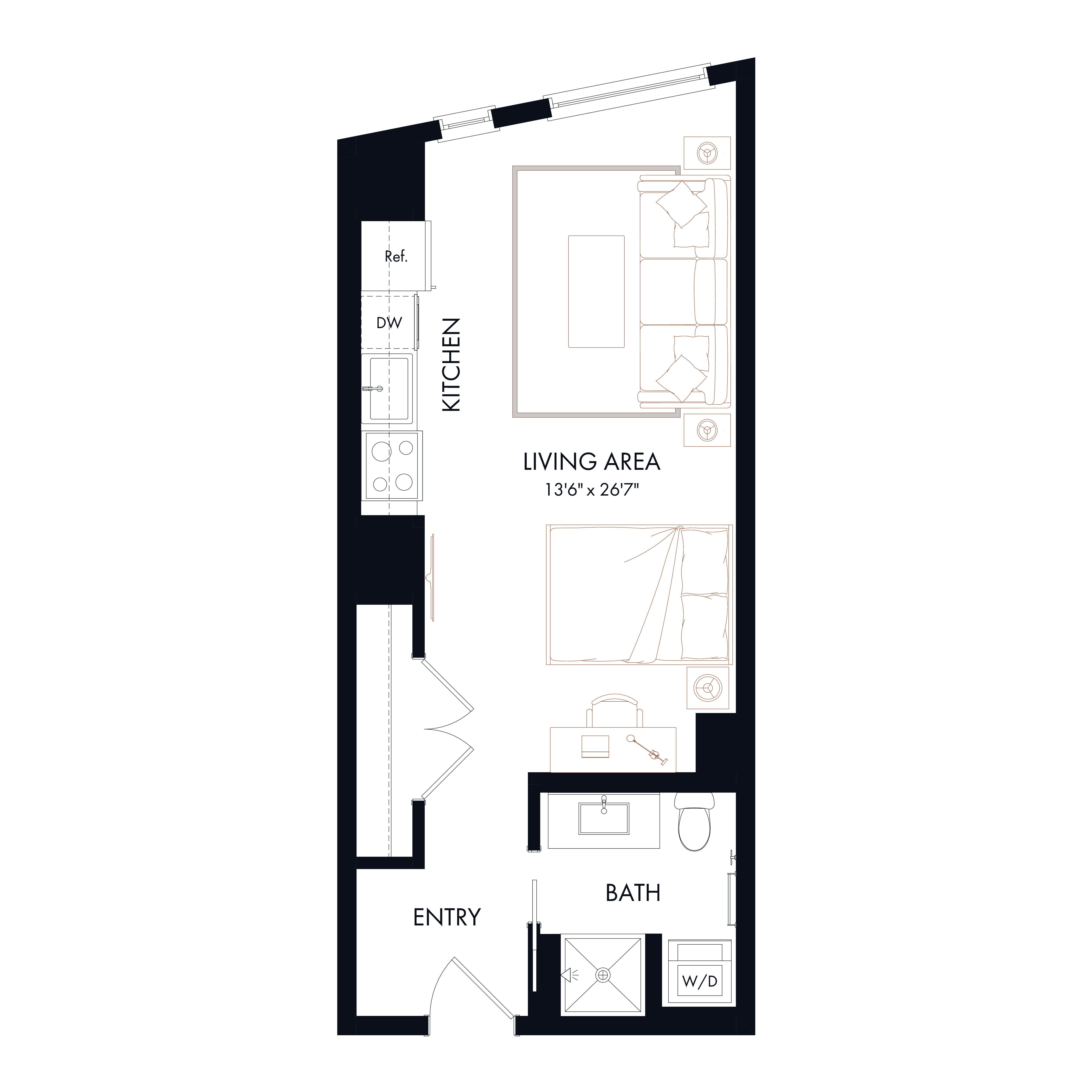 Floor plan layout diagram for S2 | Studio | 1 Bath